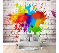 Custom Size Photo Wallpaper, Graffiti Style Paint Brick Wall Theme Non-Woven Mural Wallpaper, Colorful Wall Art 3D Mural Decoration for Gaming Room Living Room Bedroom Kitchen Office, 98.4" x 68.8"