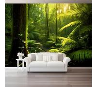 Custom Size Photo Wallpaper, Modern Rainforest Plants Theme Non-Woven Mural Wallpaper, Green Wall Art 3D Mural Decoration for Gaming Room Living Room Bedroom Kitchen Office, 137.8" x 100.8"
