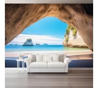 Custom Size Photo Wallpaper, Nature Dunes Cave Theme Non-Woven Mural Wallpaper, Blue Wall Art 3D Mural Decoration for Gaming Room Living Room Bedroom Kitchen Office, 137.8" x 100.8"