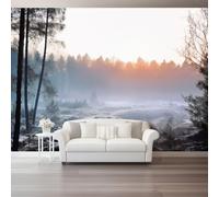 Custom Size Photo Wallpaper, Nature Fog Forest Theme Non-Woven Mural Wallpaper, Grey Wall Art 3D Mural Decoration for Gaming Room Living Room Bedroom Kitchen Office, 137.8" x 100.8"