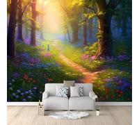 Custom Size Photo Wallpaper, Nature Forest Path Theme Non-Woven Mural Wallpaper, Green Wall Art 3D Mural Decoration for Gaming Room Living Room Bedroom Kitchen Office, 98.4" x 68.8"