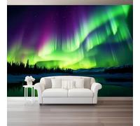 Custom Size Photo Wallpaper, Nature Northern Lights Photography Theme Non-Woven Mural Wallpaper, Green Wall Art 3D Mural Decoration for Gaming Room Living Room Bedroom Kitchen Office, 250 x 175 cm