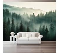 Custom Size Photo Wallpaper, Nature Pine Forest Silhouette Theme Non-Woven Mural Wallpaper, Dark Green Wall Art 3D Mural Decoration for Gaming Room Living Room Bedroom Kitchen Office, 137.8" x 100.8"