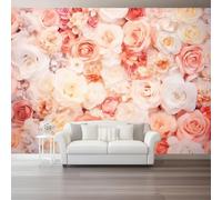 Custom Size Photo Wallpaper, Plants Rose Wall Theme Non-Woven Mural Wallpaper, Pink Wall Art 3D Mural Decoration for Gaming Room Living Room Bedroom Kitchen Office, 137.8" x 100.8"