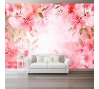 Custom Size Photo Wallpaper, Watercolor Romantic Flowers Theme Non-Woven Mural Wallpaper, Light Pink Wall Art 3D Mural Decoration for Gaming Room Living Room Bedroom Kitchen Office, 137.8" x 100.8"