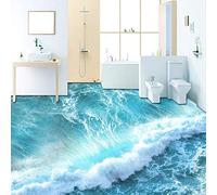 Custom Size Self-Adhesive Ocean Floor Wall Mural Wallpaper - Modern Sea Wave 3D Floor Tiles Sticker,Bathroom Bedroom PVC Waterproof Wall Paper