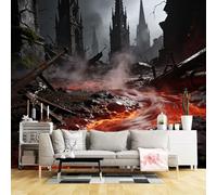 Custom Size Wall Mural Apocalypse Ruins Lava River Gothic Landscape Surrealism SelfAdhesive Wall Fabric Removable for Home Office Decor