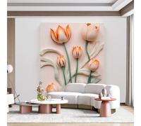 Custom Size Wall Mural Artistic Blooming Tulips Nature Inspired Floral Garden Textured 3D Effect SelfAdhesive Wall Fabric Removable for Home Office Decor
