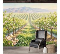 Custom Size Wall Mural,Blooming Orchard Bees Landscape Painting Premium Water Activated SelfAdhesive Wallpaper,Removable Wall Covering,Easy DIY Install Wall Art for Indoor Home Decor