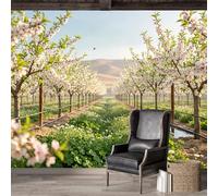 Custom Size Wall Mural,Blooming Orchard Field with Bee and Rolling Hills Premium Water Activated SelfAdhesive Wallpaper,Removable Wall Covering for Indoor Home Decor