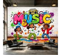 Custom Size Wall Mural Colorful Hip Hop Music Graffiti Characters Acoustic Guitar Boombox Notes SelfAdhesive Wall Fabric Removable Peel and Stick Wallpaper Wall Decor for Living Room Bedroom