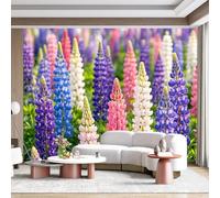 Custom Size Wall Mural Colorful Lupine Flower Field Botanical Landscape Nature Bloom Pastoral Style SelfAdhesive Wall Fabric Removable for Home Office Decor