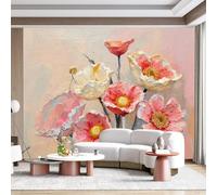Custom Size Wall Mural Floral Painting Poppy Bloom Delicate Blossom Textured Oil Impression Art Self-Adhesive Wall Fabric Removable for Home Office Decor