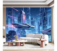 Custom Size Wall Mural Futuristic Cityscape Neon Lights Sci Fi Metropolis Digital Art SelfAdhesive Wall Fabric Removable for Home Office Decor