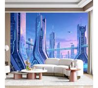 Custom Size Wall Mural Futuristic Cityscape Neon Skyline Sci Fi Urban Architecture Modern 3D Effect SelfAdhesive Wall Fabric Removable for Home Office Decor