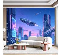 Custom Size Wall Mural Futuristic Cityscape Neon Skyline Sci Fi Urban Night View Digital Art SelfAdhesive Wall Fabric Removable for Home Office Decor