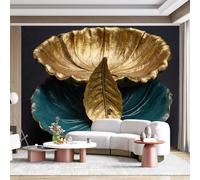 Custom Size Wall Mural Gold Leaf Teal Bowl Organic Form Botanical Nature Inspired Art SelfAdhesive Wall Fabric Removable for Home Office Decor