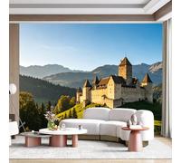 Custom Size Wall Mural Medieval Castle Mountain Landscape European Classic Sunset View SelfAdhesive Wall Fabric Removable for Home Office Decor