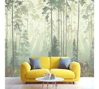 Custom Size Wall Mural Misty Forest with Tall Trees & Bear Removable Self - Adhesive Wallpaper for Living Room Bedroom Study