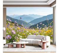 Custom Size Wall Mural Mountain Meadow Wildflower Landscape Pastoral Summer Scenery SelfAdhesive Wall Fabric Removable for Home Office Decor