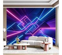 Custom Size Wall Mural Neon Geometric Abstract 3D Effect Futuristic Light Tunnel SelfAdhesive Wall Fabric Removable for Home Office Decor