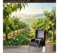 Custom Size Wall Mural,Orchard Peach Trees Blooming Landscape Premium Water Activated SelfAdhesive Wallpaper,Removable Wall Covering,Easy DIY Install Wall Art for Indoor Home Decor