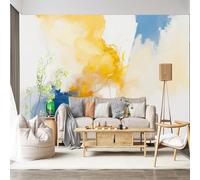 Custom Size Wall Mural Self-Adhesive Removable Fabric Abstract Brush Stroke Yellow Blue Gradient Texture Modern Large Wall Sticker Decor for Living Room