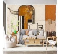 Custom Size Wall Mural Self-Adhesive Removable Fabric Abstract Bull Horn Geometric Forms Industrial Style Texture Large Wall Sticker Decor for Living Room