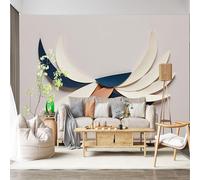 Custom Size Wall Mural Self-Adhesive Removable Fabric Abstract Curved Feathers Nature Inspired Geometric Boho Modern Organic Delicate Shapes Large Wall Sticker Decor for Living Room