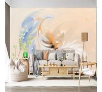 Custom Size Wall Mural Self-Adhesive Removable Fabric Abstract Swirl Feather Stroke Soft Pastel Sky Light Blue White Gold Large Wall Sticker Decor for Living Room