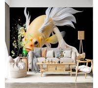 Custom Size Wall Mural Self-Adhesive Removable Fabric Siamese Fighting Fish Aquatic Animal Elegant Ocean Life Flowing Fantasy Decor for Living Room