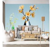 Custom Size Wall Mural Self-Adhesive Removable Fabric Yellow Blossom Spring Botanical Floral Watercolor Light Luxury Large Wall Sticker Decor for Living Room