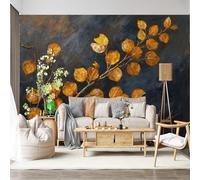 Custom Size Wall Mural SelfAdhesive Removable Fabric Autumn Leaves Branch Textured Impressionistic Golden Orange Botanical Large Wall Sticker Decor for Living Room