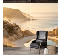 Custom Size Wall Mural SelfAdhesive Removable Fabric Coastal Sunset Beach Lagoon Seascape Minimalist Art Large Wall Sticker Decor for Living Room