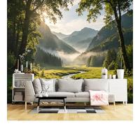 Custom Size Wall Mural SelfAdhesive Removable Fabric Mountain Valley Forest River Sunrise Landscape Nature Large Wall Sticker Decor for Living Room