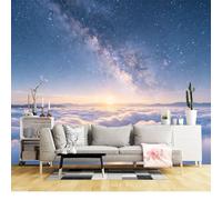 Custom Size Wall Mural SelfAdhesive Removable Fabric Starry Sky Sunrise Above Clouds Landscape Oceanic Horizon Dreamlike Atmosphere Large Wall Sticker Decor for Living Room