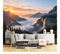 Custom Size Wall Mural SelfAdhesive Removable Fabric Sunset Mountain Waterfall Forest Landscape Large Wall Sticker Decor for Living Room