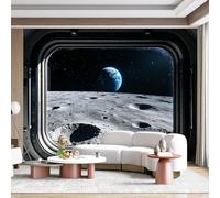 Custom Size Wall Mural Space Window View Earth from Moon Panoramic Galaxy Landscape 3D Effect SelfAdhesive Wall Fabric Removable for Home Office Decor