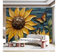 Custom Size Wall Mural Sunflower Butterfly Nature Inspired Mosaic Pattern SelfAdhesive Wall Fabric Removable for Home Office Decor