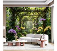 Custom Size Wall Mural Tropical Botanical Orchid Garden Path Jungle Landscape Watercolor Style SelfAdhesive Wall Fabric Removable for Home Office Decor