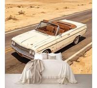 Custom Size Wall Mural Vintage Convertible Car on Desert Road Removable Self Adhesive Peel and Stick Wallpaper for Adventure Room Study Room