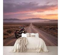 Custom Size Wall Mural Vintage Motorcycle on Desert Road at Sunset Removable Self Adhesive Peel and Stick Wallpaper for Adventure Room Study Room