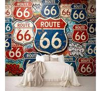 Custom Size Wall Mural Vintage Route 66 Signs Collage Removable Self Adhesive Peel and Stick Wallpaper for Home Bar Office