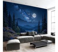 Custom Size Wall Murals 200 X 150 Cm, Forest Night Scene Under The Moonlight Non-Woven Wall Mural Poster, Fantasy Mysterious Starry Sky Large Photo Wallpaper for Living Room Bedroom Kitchen Office