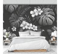 Custom Size Wall Murals 250 X 175 Cm, Large Monstera Leaves and Hawaiian Flowers Non-Woven Wall Mural Poster, Tropical Plants Large Photo Wallpaper for Living Room Bedroom Kitchen Office