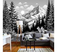 Custom Size Wall Murals 250 X 175 Cm, Mountain Forest Landscape Non-Woven Wall Mural Poster, Wolves in The Forest Large Photo Wallpaper for Living Room Bedroom Kitchen Office