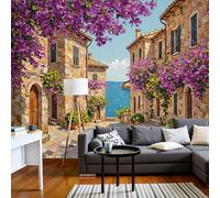 Custom Size Wall Murals 300 X 210 Cm, Italian Village Streetscape Non-Woven Wall Mural Poster, Impressionist Oil Painting Style Large Photo Wallpaper for Living Room Bedroom Kitchen Office