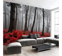 Custom Size Wall Murals 350 X 256 Cm, A Forest Shrouded in Mist Non-Woven Wall Mural Poster, Red Ferns Large Photo Wallpaper for Living Room Bedroom Kitchen Office