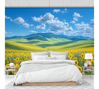 Custom Size Wall Murals 350 X 256 Cm, Summer Sunflower Field Scenery Non-Woven Wall Mural Poster, Rural Pastoral Style Large Photo Wallpaper for Living Room Bedroom Kitchen Office