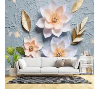 Custom Size Wall Murals,3D Floral Wreath Botanical Plant Decorative Paper Craft Gold Leaves,SelfAdhesive Wall Fabric(NO PVC) Removable Large Wallpaper for Living Room